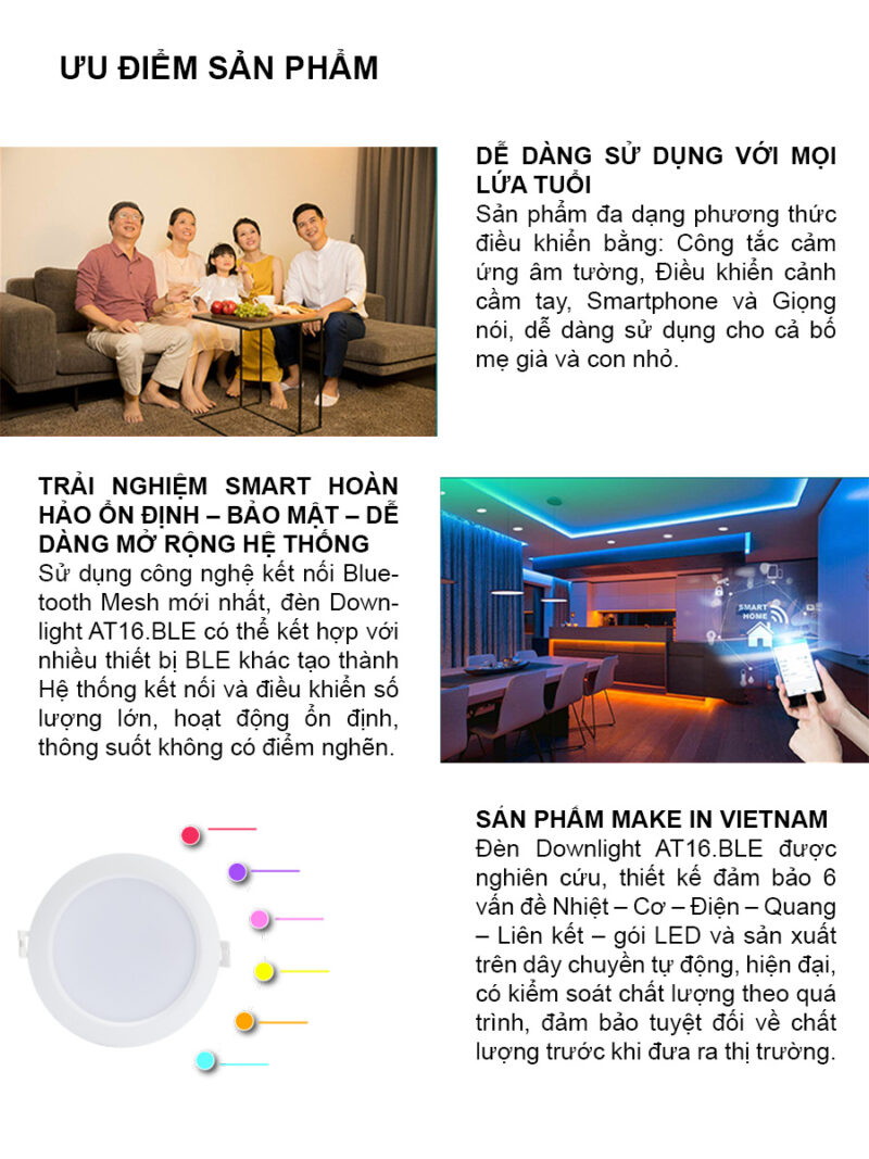 Đèn LED âm trần AT16.BLE 90/7W Downlight thông minh - Hình ảnh 2